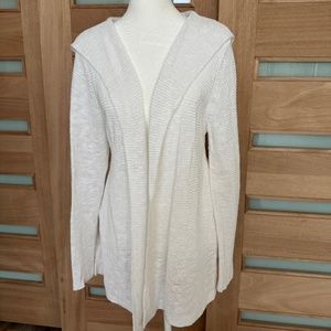 Eileen Fisher Organic Cotton Long Hooded Cardigan Sweater in White - Size M